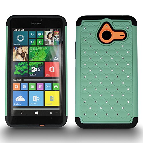 Lumia 640 XL Case, CoverON Hybrid [Aurora] Fashion Series, [Tough Rhinestone] [Bling Diamond] [Shockproof Full Body] Drop Protection Cover for Microsoft Lumia 640 XL - Teal/Black