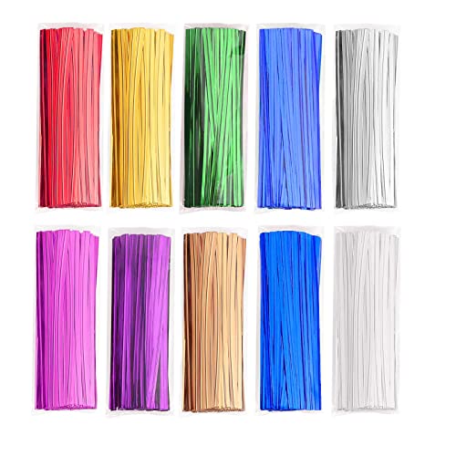 1000 Pcs Metallic Twist Ties 10 Colors Twist Tie 4' Bread Ties Twist Ties for Bags Foil Twist Ties Bag Ties Colorful Twist Ties for Party Gift Wrapping Bags Cellophane Treat Bags Bread Candy Bags