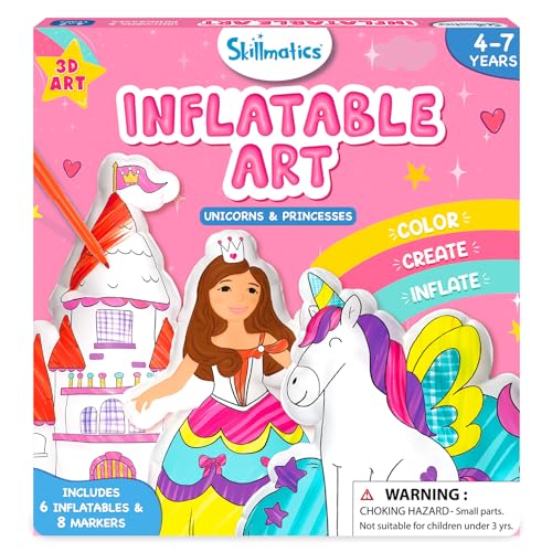 Skillmatics Inflatable Art for Kids - 3D Unicorns & Princesses, Preschool Craft Kits, Fun DIY Activity, Coloring Set, Gifts for Boys & Girls Ages 4, 5, 6, 7