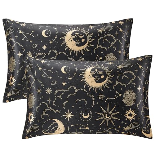 EXQ Home Satin Pillowcase for Hair and Skin Queen - Black Printed Silk Pillowcase 2 Pack 20x30 inches - Satin Pillow Cases Set of 2 with Envelope Closure, Valentines Day Gifts for Women Men