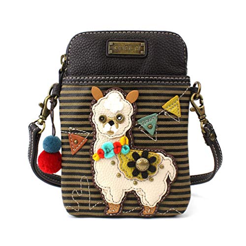 CHALA Cell Phone Crossbody Purse-Women PU Leather/Canvas Multicolor Handbag with Adjustable Strap - Llama - olive stripe