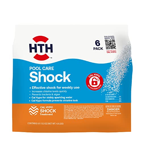 HTH 52030 Swimming Pool Care Shock, Swimming Pool Chlorinator Boosts Chlorine Levels, Cal Hypo Formula, 13.3oz (Pack of 6)