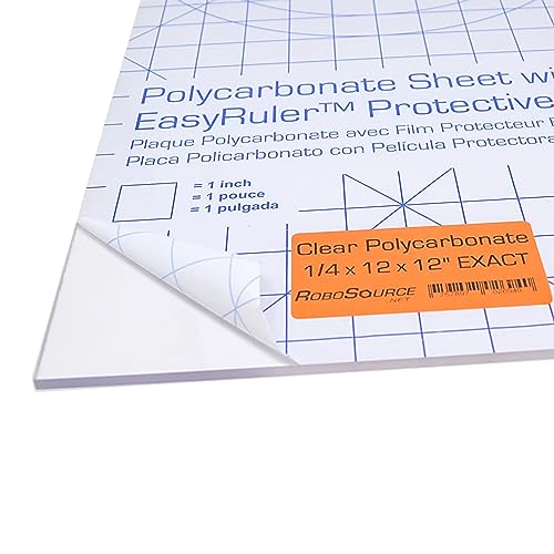 Polycarbonate Clear Plastic Sheet 12' X 12' X 0.236' (1/4') Exact with EasyRuler Film, Shatter Resistant, Easier to Cut, Bend, Mold Than Plexiglass. Window Panel, Hobby, Home, DIY, Industrial, Crafts