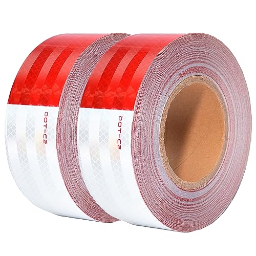 SWRT DOT-C2 Reflective Tape 2 Inch x 200 Feet Red White Reflective Tape Outdoor Waterproof Conspicuity Strong Adhesive Reflector Tape Warning Safety Reflective Tape for Vehicles Trailers Boats Signs