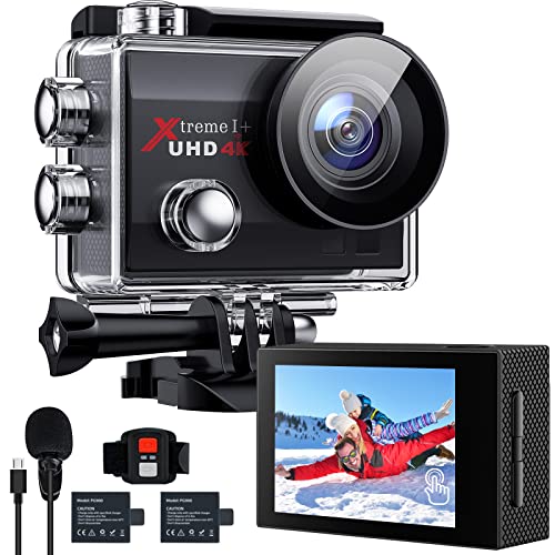 Action Camera 4K,20MP 40M Underwater Waterproof Camera,2.0'' LCD Screen WiFi 170° Wide Angle EIS Sports Cam with External Microphone Remote Control 2x1050mAh Batteries and Helmet Accessories Kit