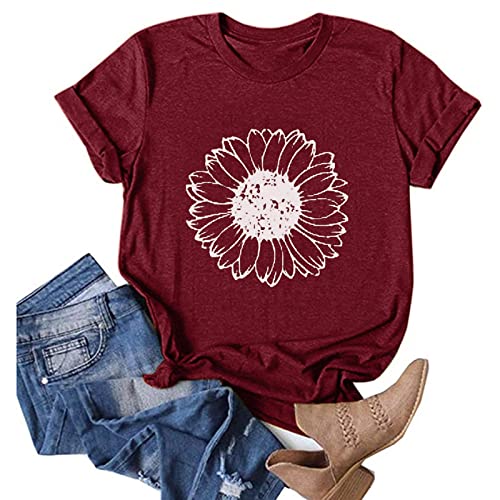 ZEFOTIM Spring Tops for Women 2024,Summer Fashion Sunflower Tops Shirts Casual Short Sleeve Round Neck Tunic Blouse Tees Flowy Shirts for Women Basic Tees for Women Womens Shirts and Blouses
