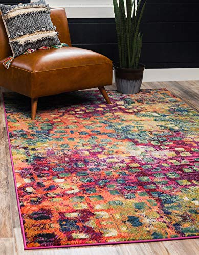 Unique Loom Jardin Collection Colorful, Vibrant, Abstract, Modern Area Rug, 8 x 10 ft, Multi/Blue