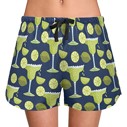 vvfelixl Sleep Shorts For Women Lime Margarita Alcohol Cocktail Pajama Shorts With Pockets Sleepwear Pants Blue Xl