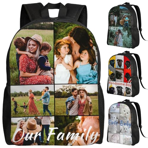 Boneker Custom Backpack Personalized Backpack with 1-9 Photo Customize Your Image Text Name Logo Waterproof Laptop Bag (6 Photos)