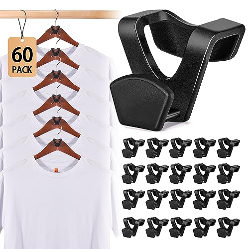 HOUSE DAY Space Saving Hanger Hooks 60 Pack, Black Clothes Hanger Connector Hooks, Heavy Duty Hanger Hooks Space Saver, Durable Hanger Connector Hooks, Premium Closet Organizers and Storage