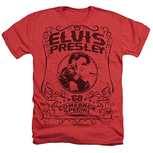 Elvis Presley 68 Comeback Special Rock N Roll Unisex Adult Sublimated Heather T Shirt, Red, Large