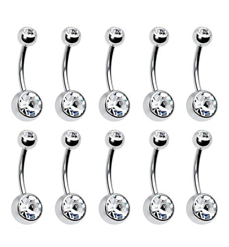 Coolrunner 14G Body Jewelry Piercing 10 Pack, Silver, Stainless Steel Belly Button Ring for Girl and Women