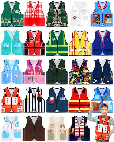 Geyoga 24 Pcs Kids Community Helper Dress Up Vest Career Cosplay Cloth Toddlers Occupation Pretend Play Costume