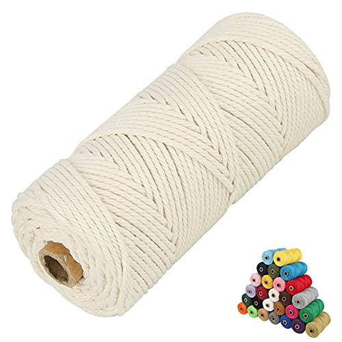 45 Color Options Macrame Cord 2mm/3mm/4mm/5mm/6mmx109 Yards Cotton Cord, 4 Ply Twisted Yarn, Natural Perfect Supplies DIY Crafts (Natural White)