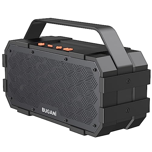 BUGANI Bluetooth Speaker, 40W Portable Wireless Speaker, 24H Playtime, Stereo Loud Bluetooth Speaker, Built-in Mic, Support TF Card/AUX, IPX6 Waterproof with Handle for Camping Outdoor Beach