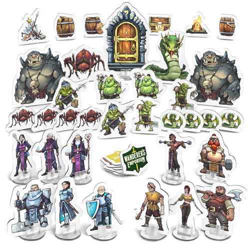 Wanderers Emporium 36x Hard Flat DND Miniatures with Bases | Dungeons and Dragons Starter Set 5e Mini Figures (Essentials Pack, 36, Miniatures)