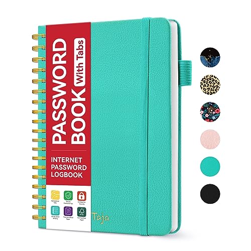 Password Book with Alphabetical Tabs，Small Password Keeper Book for Your Password Management, Internet Password Record Books for Seniors, Password Notebook to Help You Stay Organized-Aquamarine