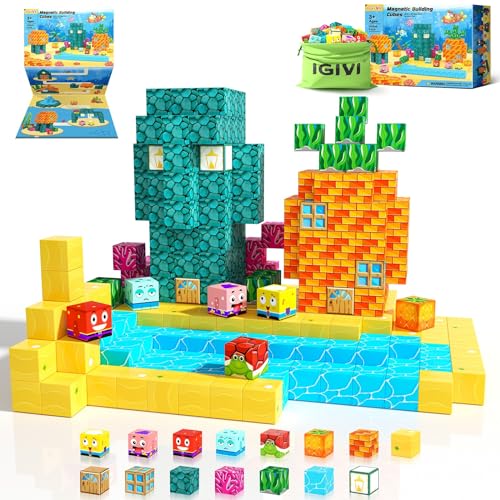 IGIVI Magnetic Blocks - Build Mine Magnet World Ocean Set, STEM Building Toys for Kids Ages 3-5 5-7 6-8, Classroom Must Haves Toddler Toys, Mine Magworld Toys for Boys & Girls, Kids Game Gifts