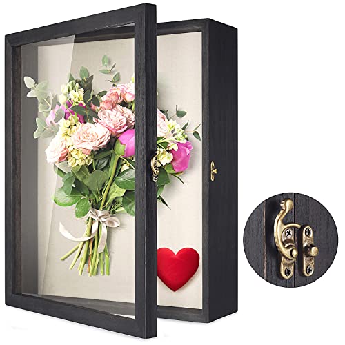 TJ.MOREE Flowers Shadow Box Display Case 13 x 16 Large Shadow Box Picture Frame with Glass Wedding Bouquet Memorabilia Medals Photos Memory Box