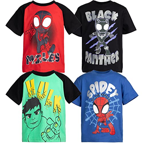 Marvel Spidey and His Amazing Friends Toddler Boys 4 Pack Pullover T-Shirts Red/Blue/Black/Green 5T