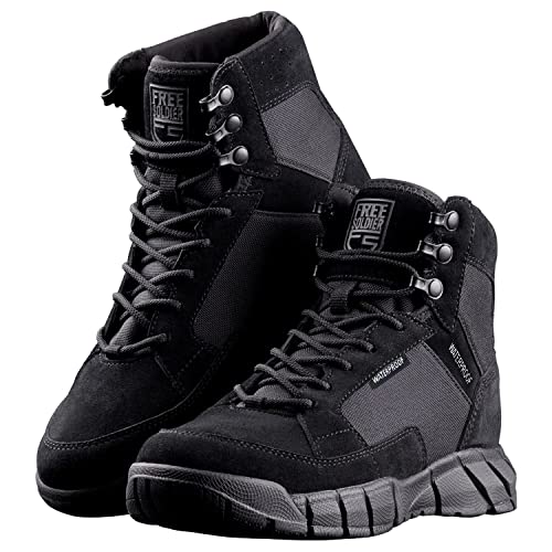 FREE SOLDIER Men's Tactical Boots 6 Inches Lightweight Military Boots for Hiking Work Boots Breathable Desert Boots (Black, 9.5)