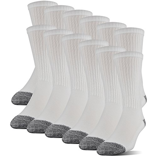 Gildan Men's Polyester Half Cushion Crew Socks, 12-Pairs, White, Shoe Size: 6-12