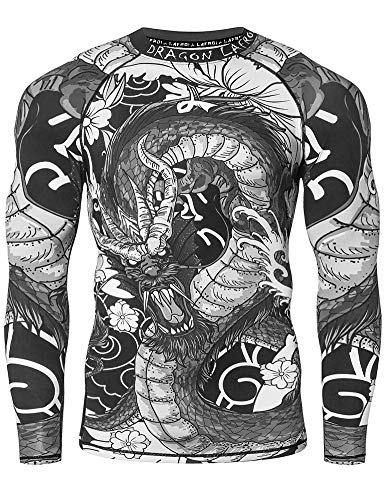 LAFROI Men's Long Sleeve UPF 50+ Baselayer Performance Compression Shirt Rash Guard-CLY08 Dragon Size MD