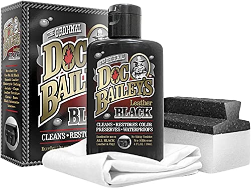 Doc Baileys Black Leather Detail Kit - Restore Your Black Leather & Vinyl Gear - Leather Cleaner, Conditioner, Waterproofer, & Protectant - Re-Dye & Maintain Your Favorite Leather to Look Like New