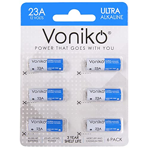 Voniko Alkaline Battery 23A - Ultra 23A Batteries (6-Pack) - Long Lasting 12 Volt A23 Battery for Doorbells and Power Remote