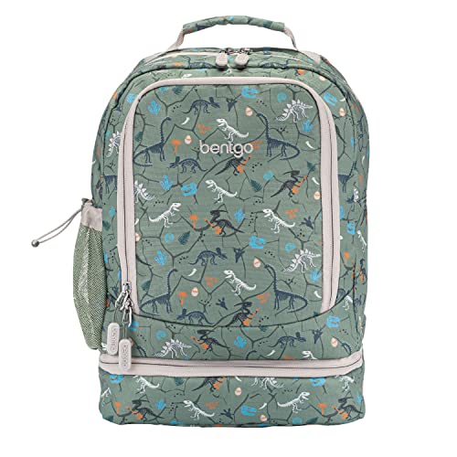 Bentgo Kids 2-in-1 Backpack & Insulated Lunch Bag - Durable 16” Backpack & Lunch Container in Unique Prints for School & Travel - Water Resistant, Padded & Large Compartments (Dino Fossils)
