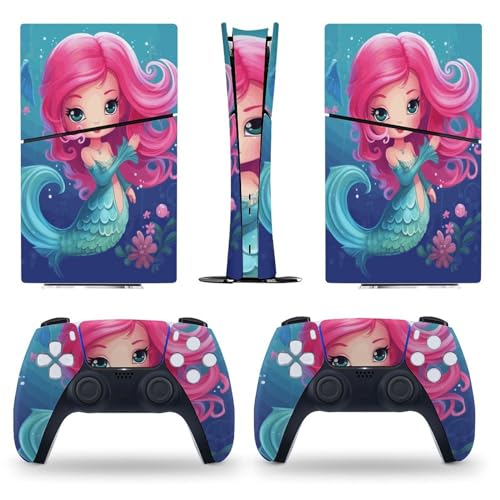 AoHanan Sticker for 5 Slim Digital Skin Mermaid Pink Tail Print Skin Console Controller Accessories Cover Skins Anime Vinyl Cover Sticker Full Set Only for 5 Slim Digital Edition