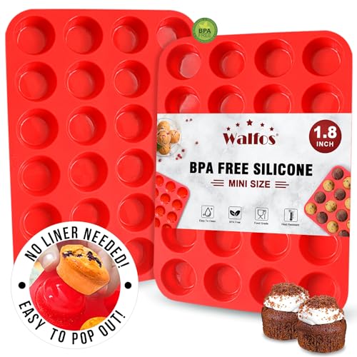 Walfos Silicone Cupcake Pan Set, 2-Piece Mini 24 Cups Muffin Baking Pan, BPA Free and Dishwasher Safe, Non-stick , Great for Making Muffin Cakes, Fat Bombs