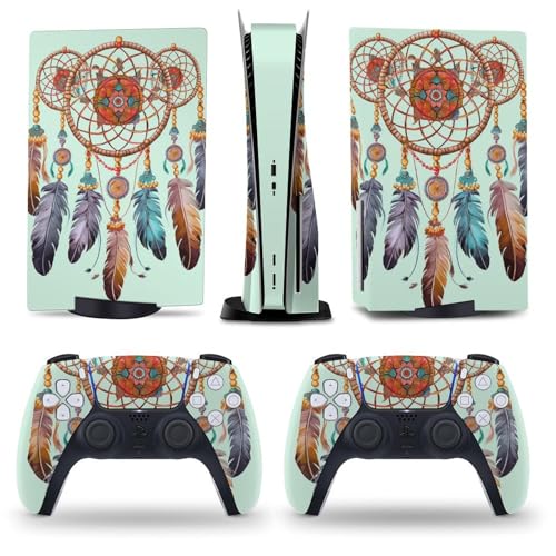 AoHanan Dream Catcher Feathers 5 Skin Console and Controller Accessories Cover Skins Anime Vinyl Cover Sticker Full Set for 5 Disc Edition