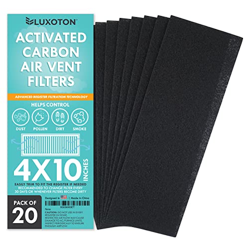 Activated Carbon Air Vent Filters for Home - 20 Pieces 4' x 10' Floor Vent Filters, Charcoal Vent Filter, AC Vent Filter, Floor Register Filters, Home Vent Filters Register, Dust Control Home