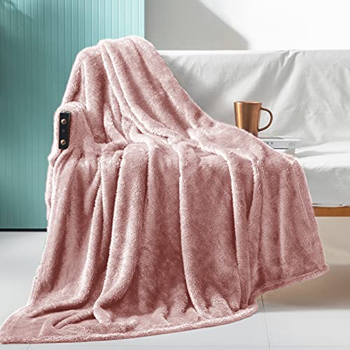 Exclusivo Mezcla Plush Fuzzy Fleece Throw Blanket Extra Large, Super Soft, Fluffy and Warm Blankets for Couch, Bed, All Season Use (50x70 inches, Dusty Pink)