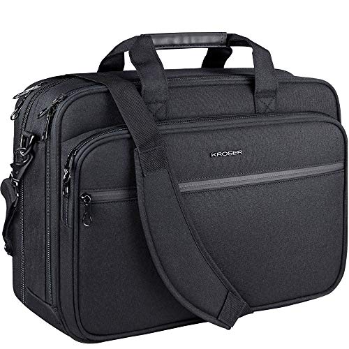 KROSER Laptop Bag Premium Laptop Briefcase Fits Up to 17.3 Inch Laptop Expandable Water-Repellent Shoulder Messenger Bag Computer Bag with RFID Pockets for Travel/Business/Men/Women-Black