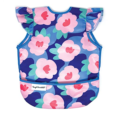 Tiny Twinkle Baby Food Bibs, Mess Proof, Waterproof, Machine Washable, PVC, BPA & Phthalate Free - Great Travel Apron for Baby Eating(Floral Blue, Small 6-24 Months)