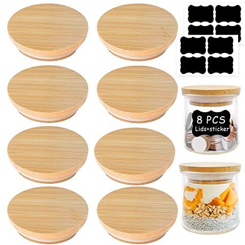 Oui Yogurt Jar Lids-8 Pack Oui Lids- Natural Bamboo Wood with Silicone Sealing Rings and Oui Yogurt Bottle Label,For 5 Oz Oui Yogurt Jars
