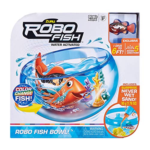 Robo Fish Water Activiated Swimming Pets Fish Bowl Playset by ZURU Color Changing Toys and Never Wet Sand