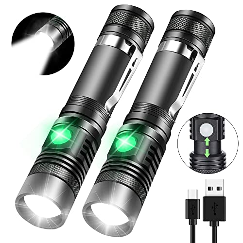 iToncs Rechargeable Flashlight, Pocket-Sized Torch with Super Bright 1200 Lumens T6 LED, Water Resistant, Zoomable, LED Tactical Flashlights with Clip, 4 Modes for Camping Hiking and Emergency(2 Pack)