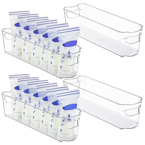 Vtopmart Breastmilk Storage Container 4PCS Set, Clear Freezer and Fridge Organizer Bins, Plastic Storage Bins for Breast Milk, Baby Pouches, Formula, Bottles and Yogurts, 4.3’’ Width, 14.7' Long