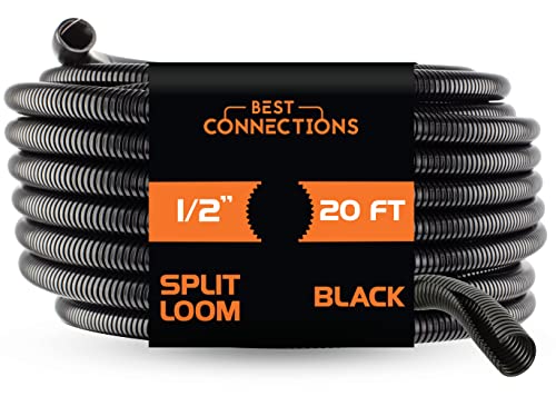 1/2' X 20 ft Split Wire Loom Flex-Guard Convoluted Tubing – Protective Split Cable Sleeves for Automotive Home Industrial Electrical Wires – Chemical Resistant Cable Conduit – Black