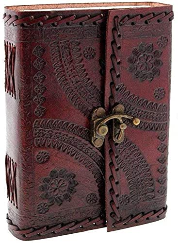 MONTEXOO Leather Bound Journal with lock for Men Women Unlined Paper 200 Pages - Genuine Journals for Writing Handmade 6 x 8 inch Brown Embossed