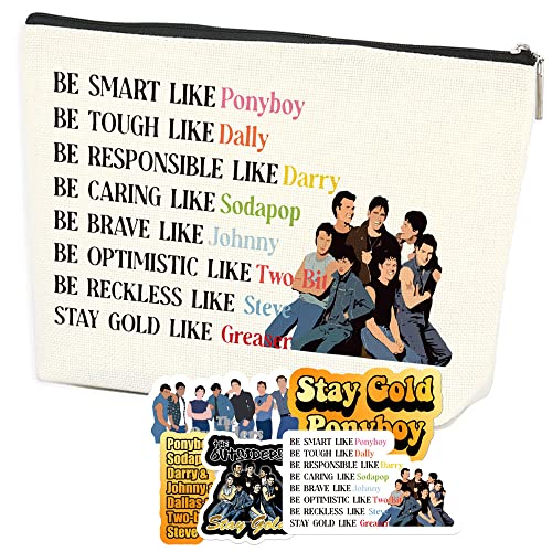 Azteoiz Fun Cosmetic Bag and 5 Stickers Keep Gold Pony-boy Gifts 80's Movie Out-siders Accessories Inspiration Birthday Christmas Gifts for Her Female Movie Lovers Be Smart Like Pony-boy Cosmetic Bag