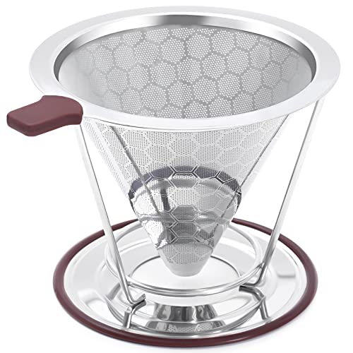 Pour Over Coffee Dripper, MISETTO Stainless Steel Filter,Easy to Clean Paperless pour over coffee maker,Reusable Filter,Cone Dripper with Removable Cup