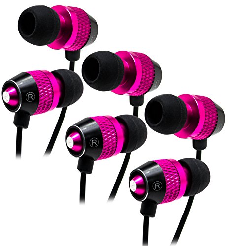 Bastex Universal Hot Pink Earphone/Ear Buds (3 pk),3.5mm Stereo Headphones in-Ear,Tangle Free Cable, with Built-in Microphone Earbuds for iPhone iPod iPad Samsung Android Mp3 Mp4 and More