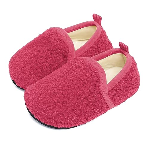 JPGLOV Toddler Boys Girls House Slippers Indoor Home Rubber Sole Shoes Warm Cozy Solid Socks for Kids Rose Pink 3.5-4.5infant