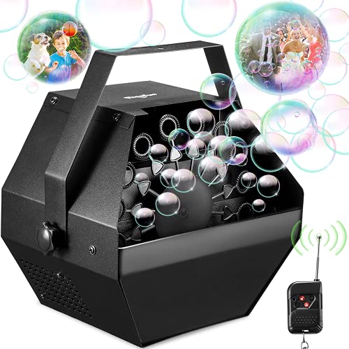 Theefun Bubble Machine: Wired and Wireless Remote Control 750mL Metal Bubble Blower Machine with High Output, Plug-in Kids Bubble Maker for Parties Wedding Birthday Indoor Outdoor Use with AC Adapter