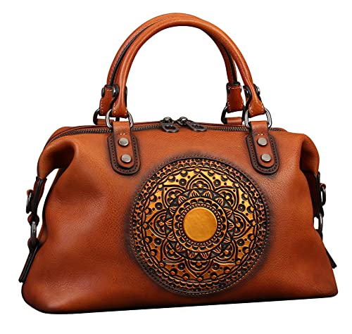 Leather Handbag for Women, Retro Mandela Crossbody Handbag Tote Bag (Retro Brown)
