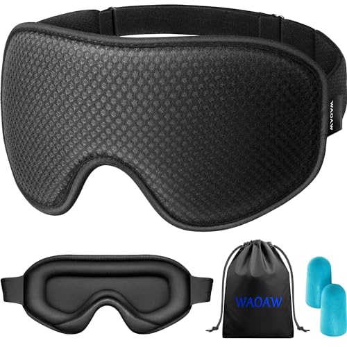 WAOAW Sleep Mask, Eye Mask for Sleep, Silk Eye Sleeping Masks for Both Women and Men, 3D Weighted Eye Cover Sleeping Mask, Blackout Blindfold of Eyemask (Black)